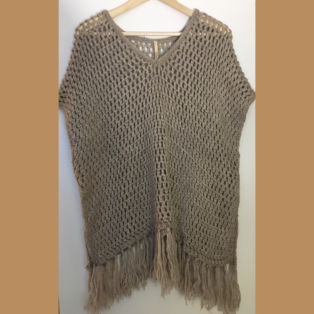 Elan Tan Loop Knit Poncho Style Sweater
